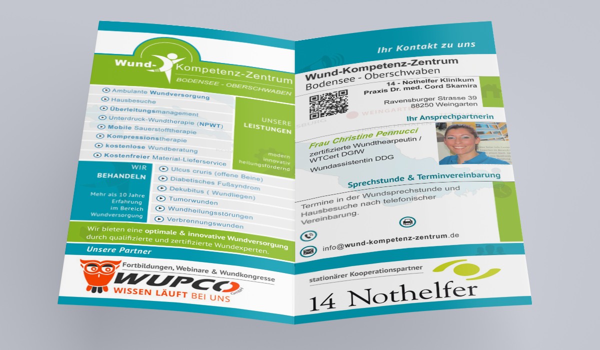Info-Flyer und Patientenbroschüre Wund-Kompetenz-Zentrum-Freiburg-Innenseite-2014-2018 | Design von ScrepMedia Werbeagentur